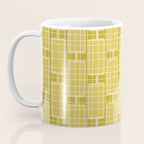 Mid Century Modern Woven Link Pattern in Olive Yellow and White Coffee Mug Gallery Image 3