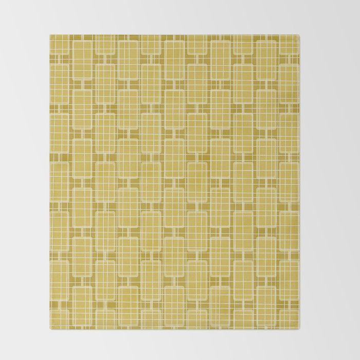 Mid Century Modern Woven Link Pattern in Olive Yellow and White Throw Blanket Gallery Image 2