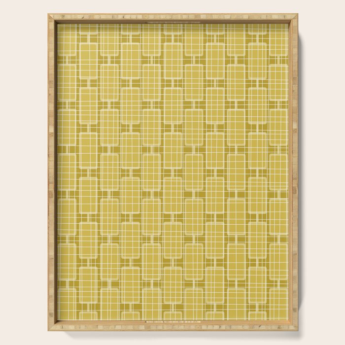 Mid Century Modern Woven Link Pattern in Olive Yellow and White Serving Tray Gallery Image 1