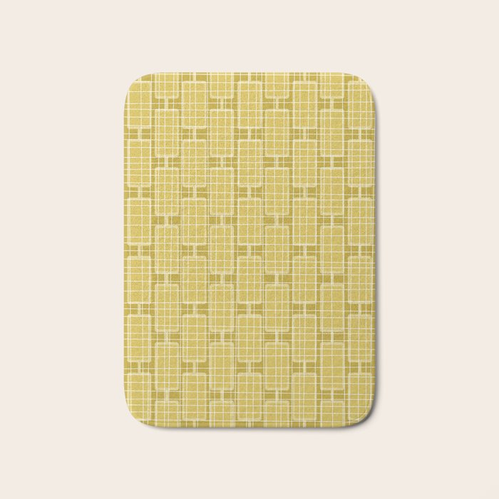 Mid Century Modern Woven Link Pattern in Olive Yellow and White Bath Mat Gallery Image 1