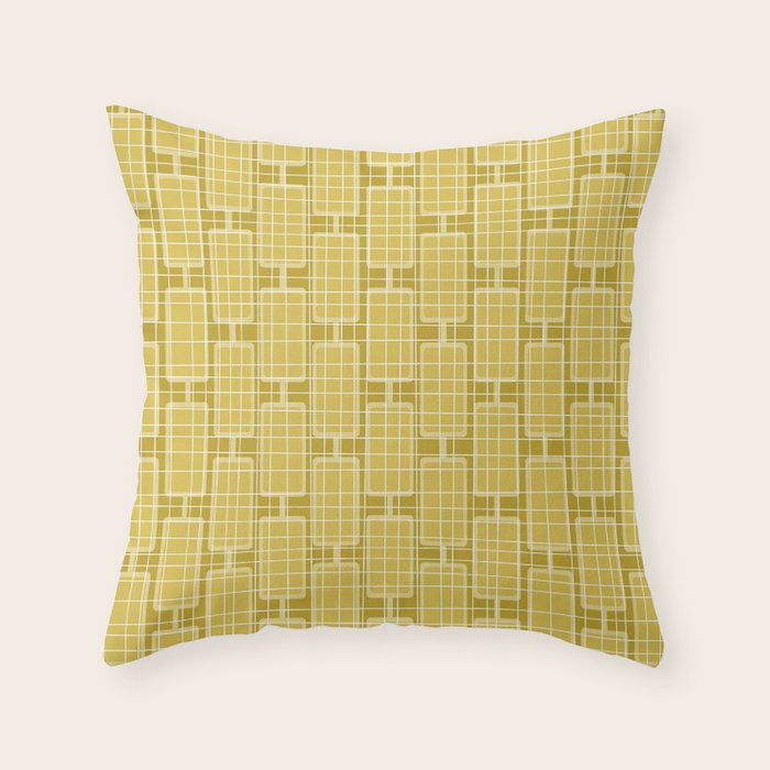 Mid Century Modern Woven Link Pattern in Olive Yellow and White Throw Pillow Gallery Image 6