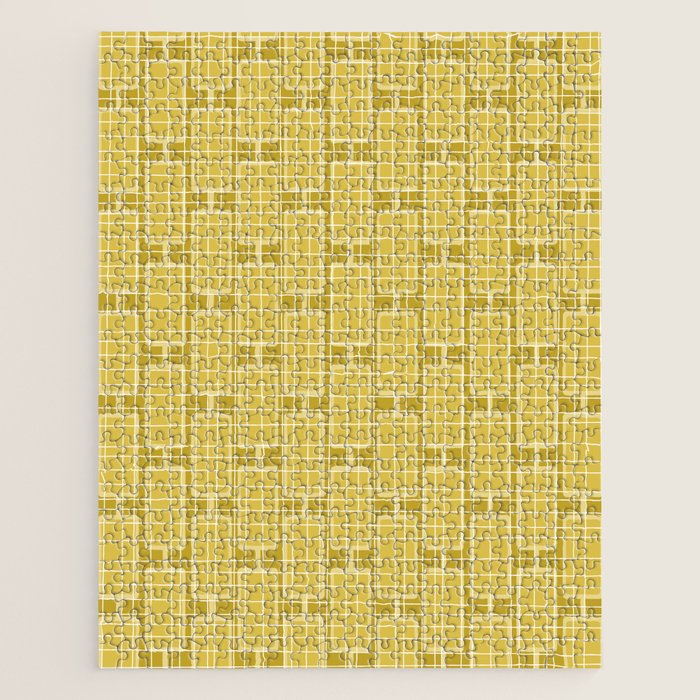 Mid Century Modern Woven Link Pattern in Olive Yellow and White Jigsaw Puzzle Gallery Image 1
