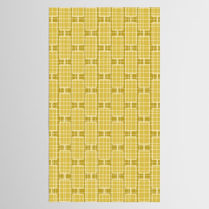 Mid Century Modern Woven Link Pattern in Olive Yellow and White Tablecloth Gallery Image 2