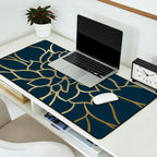 Festive, Floral Prints, Line Art, Dark Teal and Gold Desk Mat Gallery Image 2