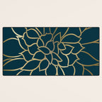 Festive, Floral Prints, Line Art, Dark Teal and Gold Desk Mat Gallery Image 3