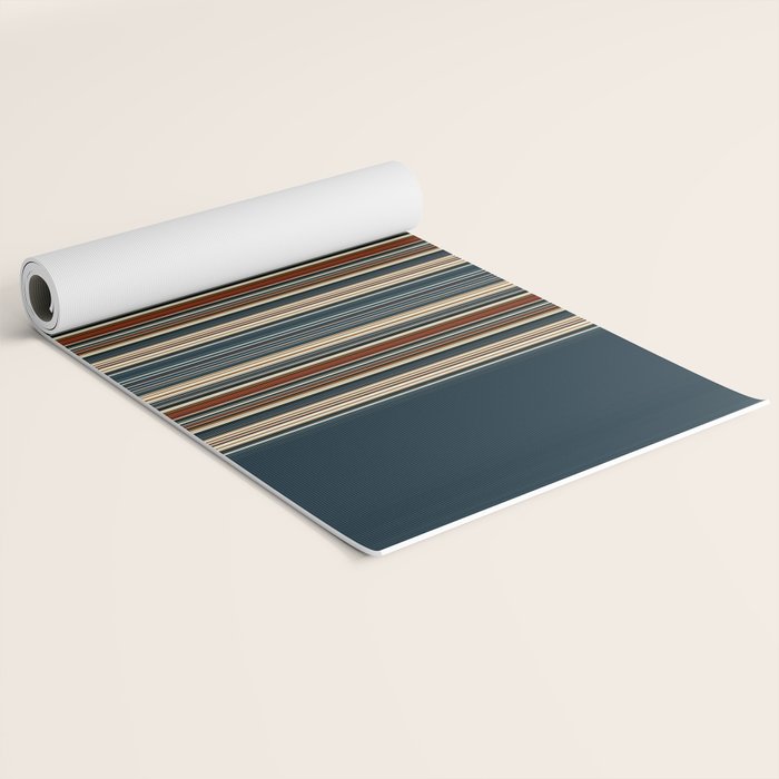 Dark Indigo Tan Stripes Yoga Mat Gallery Image 2