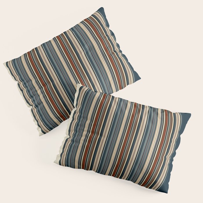 Dark Indigo Tan Stripes Pillow Sham Gallery Image 1