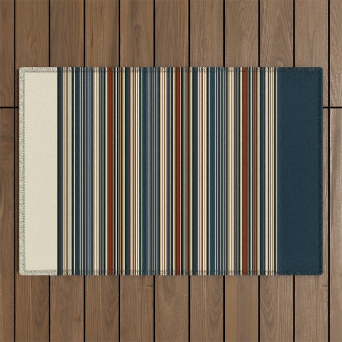 Dark Indigo Tan Stripes Outdoor Rug Gallery Image 1