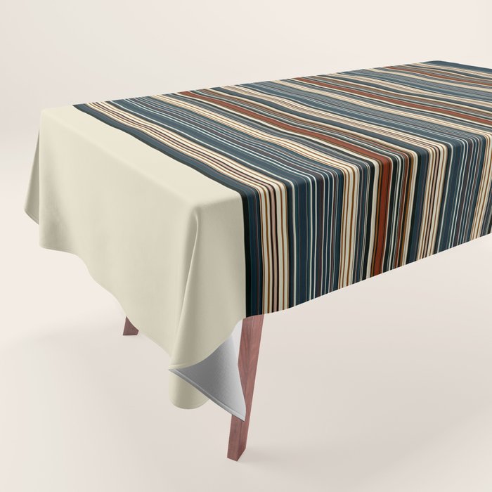 Dark Indigo Tan Stripes Tablecloth Gallery Image 1