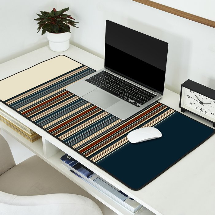 Dark Indigo Tan Stripes Desk Mat Gallery Image 2