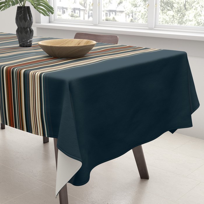 Dark Indigo Tan Stripes Tablecloth Gallery Image 3