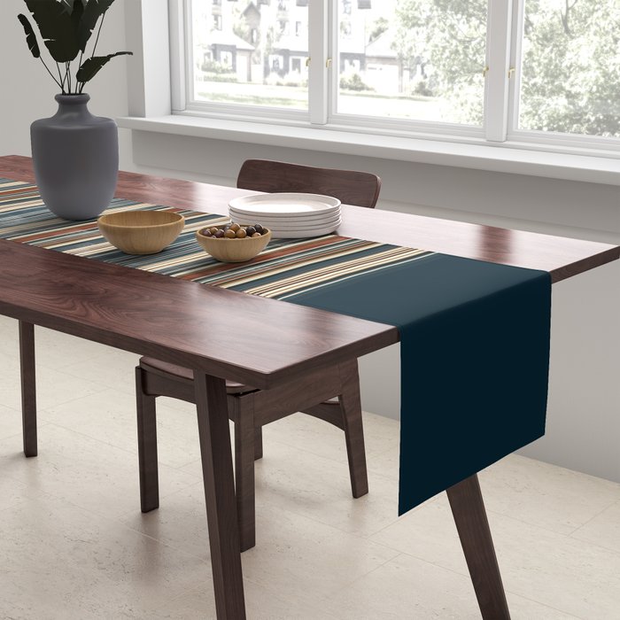 Dark Indigo Tan Stripes Table Runner Gallery Image 2