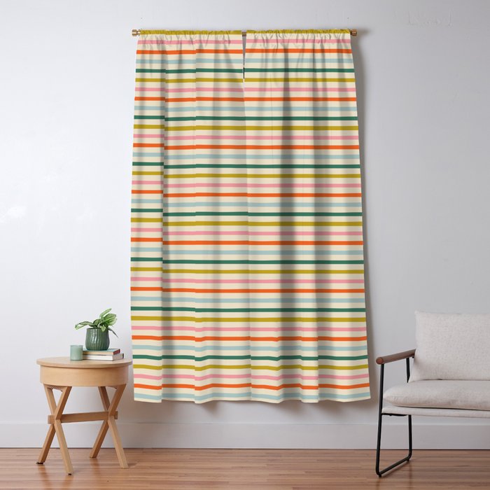Colorful retro stripe line art pattern Window Curtain Gallery Image 1