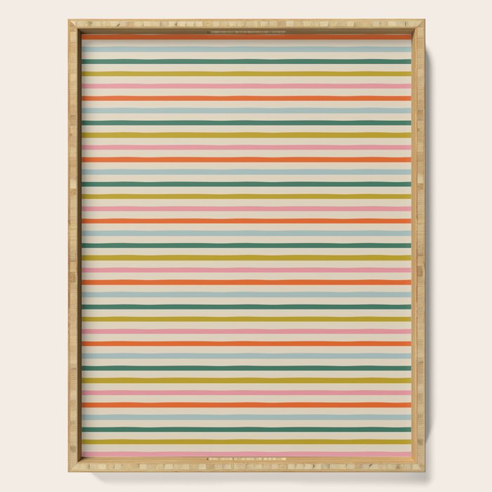 Colorful retro stripe line art pattern Serving Tray Gallery Image 1