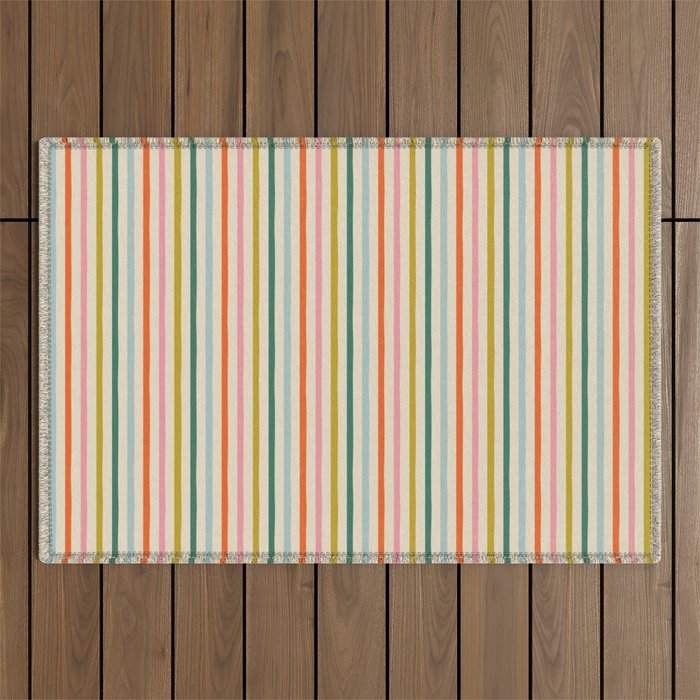 Colorful retro stripe line art pattern Outdoor Rug Gallery Image 1