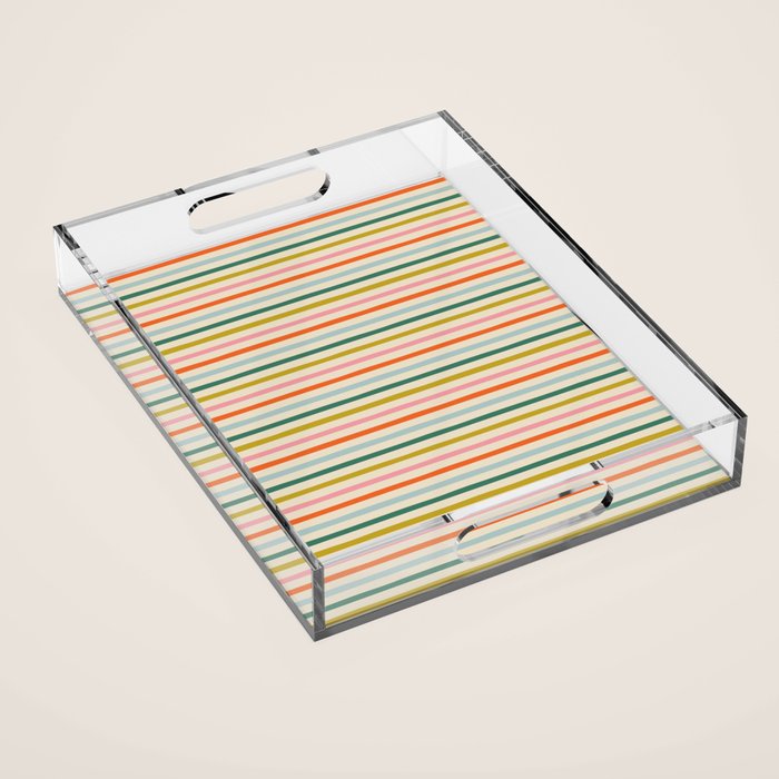 Colorful retro stripe line art pattern Acrylic Tray Gallery Image 1
