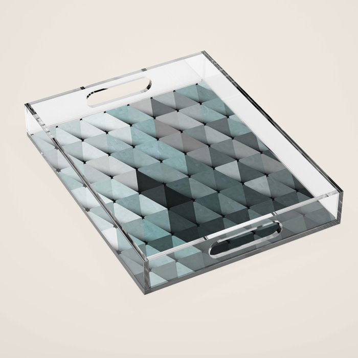 Triangles Teal Gray Acrylic Tray Gallery Image 1