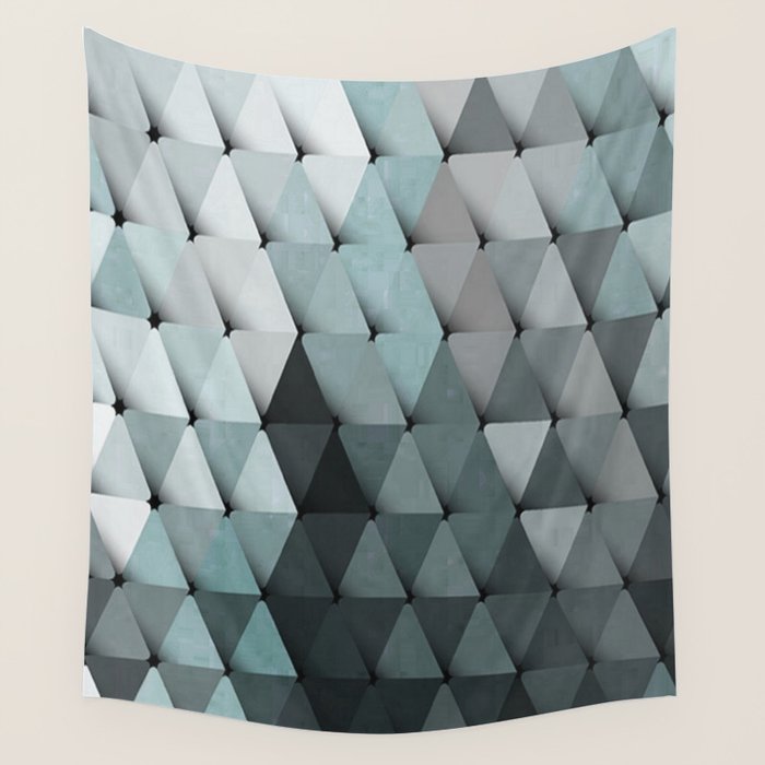 Triangles Teal Gray Wall Tapestry Gallery Image 4