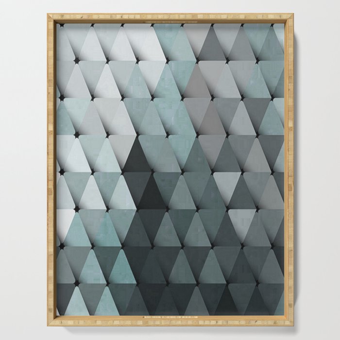 Triangles Teal Gray Serving Tray Gallery Image 1