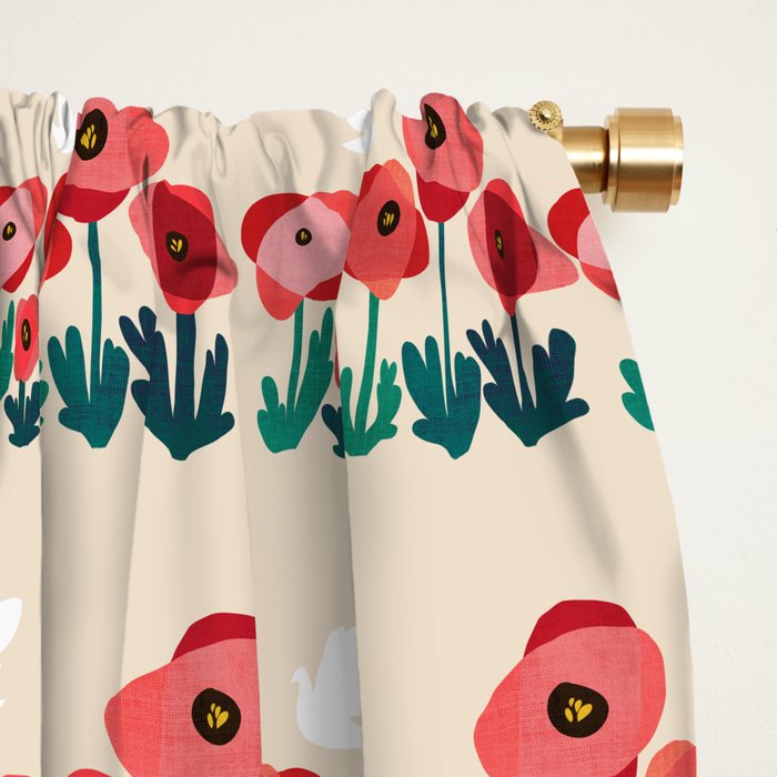 Poppy flowers and bird Window Curtain Gallery Image 2