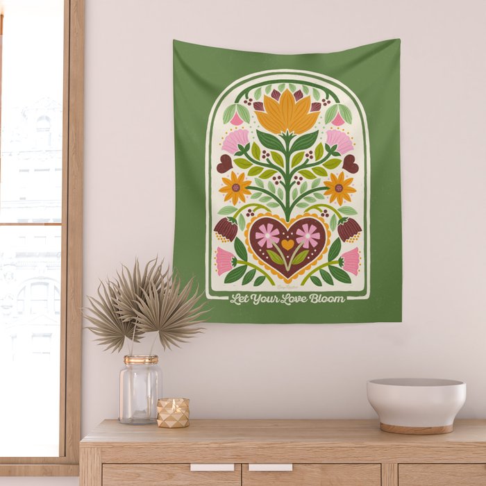 Let your Love Bloom Floral Folk Art Wall Tapestry Gallery Image 2