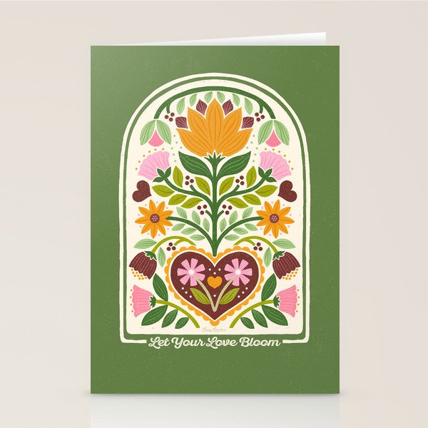 Let your Love Bloom Floral Folk Art Stationery Card Gallery Image 2