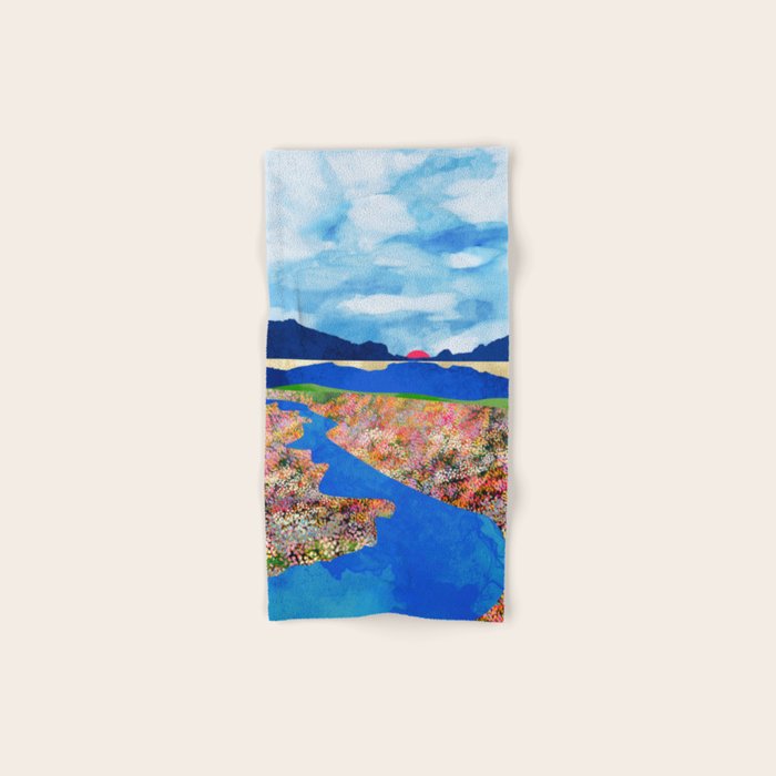 Flower Field Stream Bath Towel Gallery Image 1