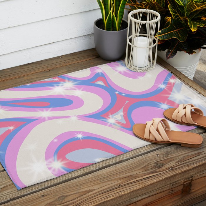 Groovy retro swirls purple Outdoor Rug Gallery Image 2