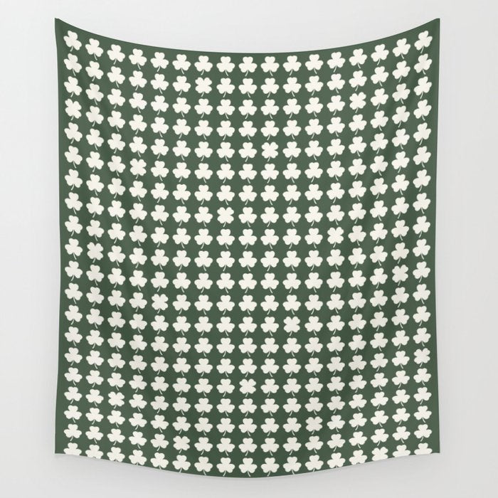 Clovers XXXIX Dark Green Botanical Pattern Wall Tapestry Gallery Image 1