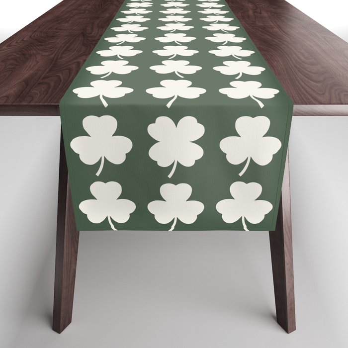 Clovers XXXIX Dark Green Botanical Pattern Table Runner Gallery Image 1