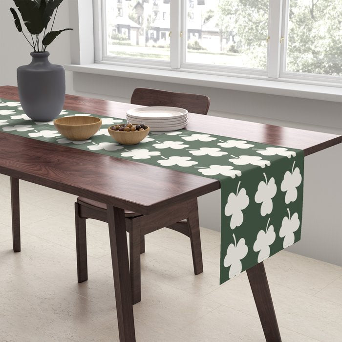 Clovers XXXIX Dark Green Botanical Pattern Table Runner Gallery Image 2
