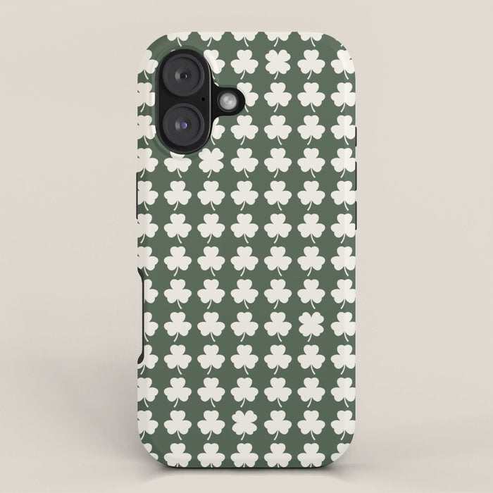 Clovers XXXIX Dark Green Botanical Pattern iPhone Case Gallery Image 1