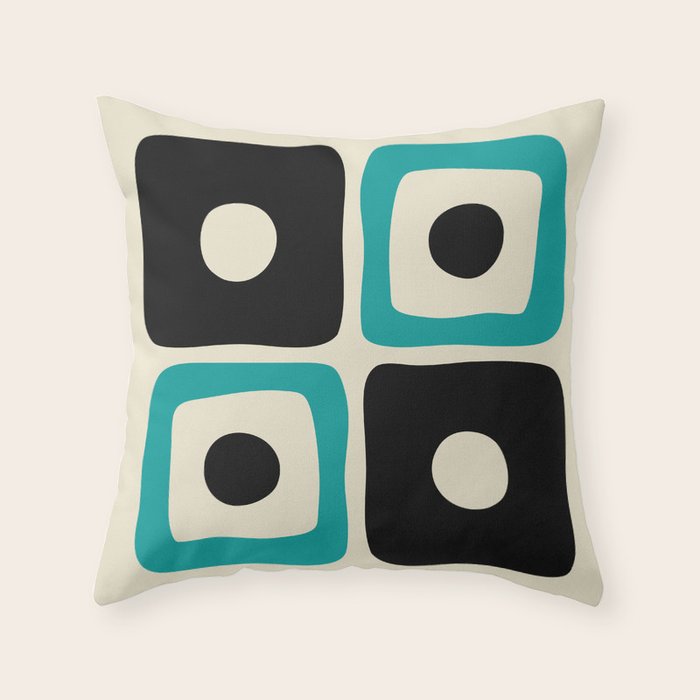 Mid Century Modern Square Dot Pattern 593 Black and Turquoise Throw Pillow Gallery Image 6