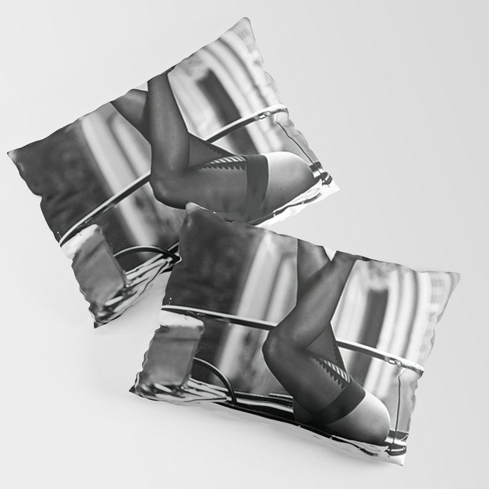 Head over heels stockings and lace high heel female model portrait black and white photograph - photography - photographs Pillow Sham Gallery Image 3