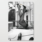 Head over heels stockings and lace high heel female model portrait black and white photograph - photography - photographs Cutting Board Gallery Image 1