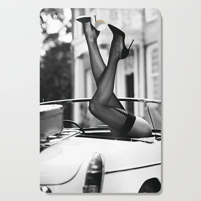 Head over heels stockings and lace high heel female model portrait black and white photograph - photography - photographs Cutting Board Gallery Image 1