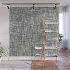 Mid Century Modern Woven Circuit Pattern in Sage Green and Blue Gray Wall Mural Gallery Image 1