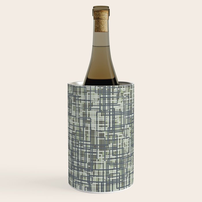 Mid Century Modern Woven Circuit Pattern in Sage Green and Blue Gray Wine Chiller Gallery Image 1