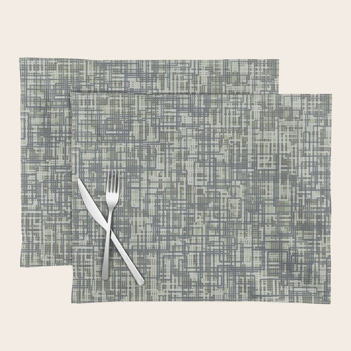 Mid Century Modern Woven Circuit Pattern in Sage Green and Blue Gray Placemat Gallery Image 1