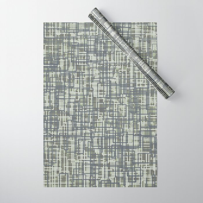 Mid Century Modern Woven Circuit Pattern in Sage Green and Blue Gray Wrapping Paper Gallery Image 1