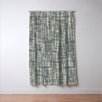 Mid Century Modern Woven Circuit Pattern in Sage Green and Blue Gray Window Curtain Gallery Image 3