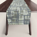 Mid Century Modern Woven Circuit Pattern in Sage Green and Blue Gray Table Runner Gallery Image 1