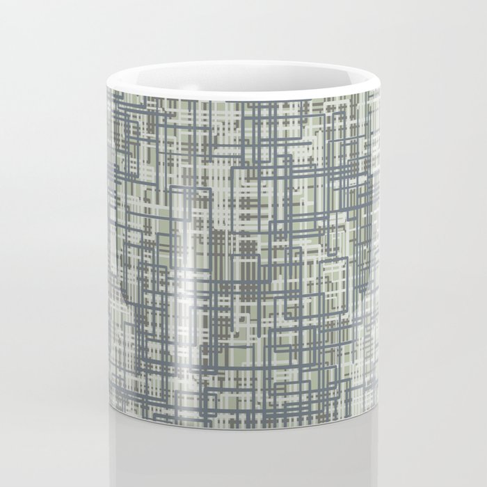 Mid Century Modern Woven Circuit Pattern in Sage Green and Blue Gray Coffee Mug Gallery Image 4