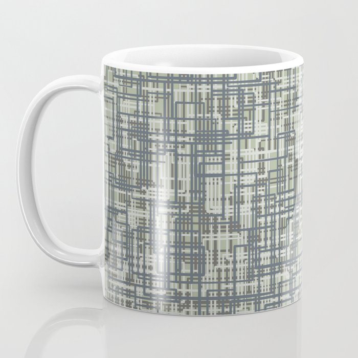 Mid Century Modern Woven Circuit Pattern in Sage Green and Blue Gray Coffee Mug Gallery Image 3