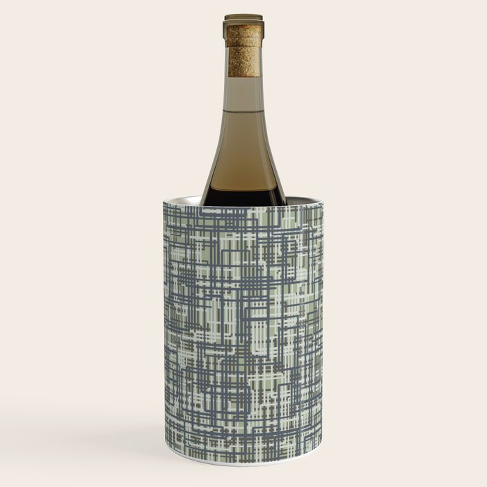 Mid Century Modern Woven Circuit Pattern in Sage Green and Blue Gray Wine Chiller Gallery Image 2