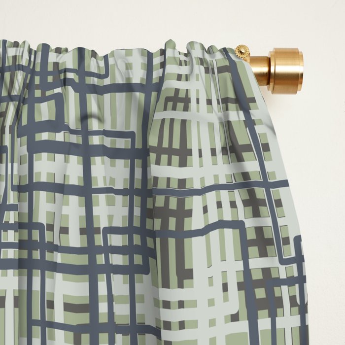 Mid Century Modern Woven Circuit Pattern in Sage Green and Blue Gray Window Curtain Gallery Image 2