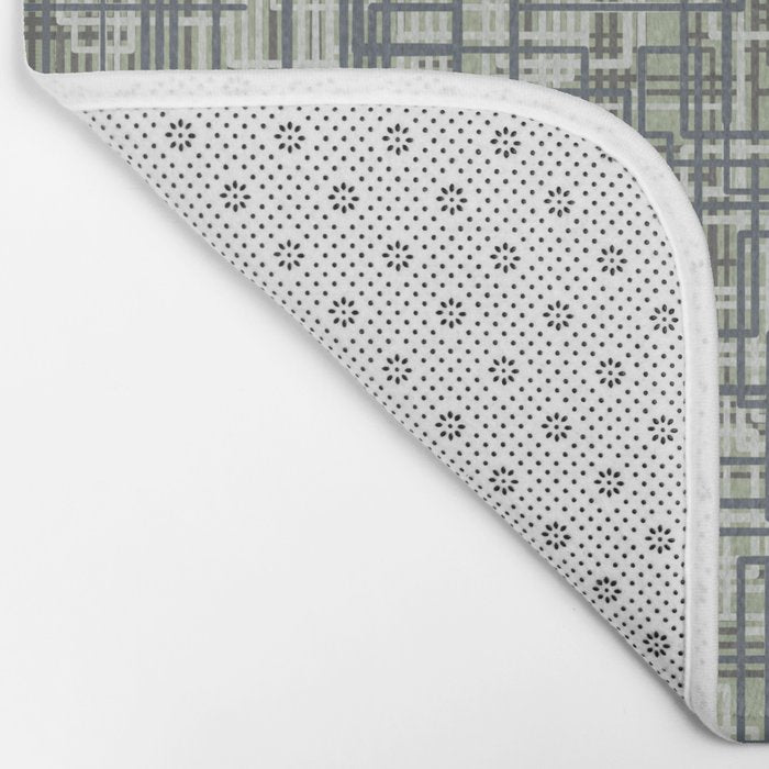Mid Century Modern Woven Circuit Pattern in Sage Green and Blue Gray Bath Mat Gallery Image 2