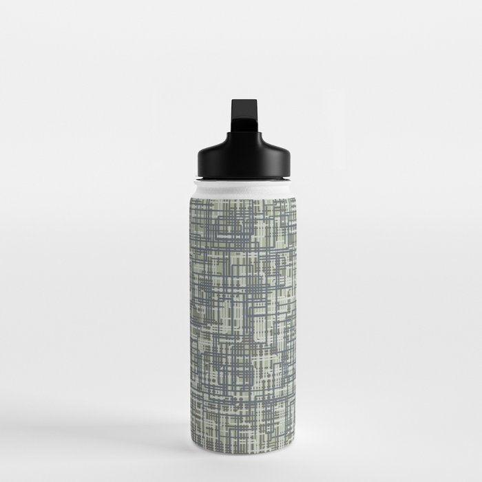 Mid Century Modern Woven Circuit Pattern in Sage Green and Blue Gray Water Bottle Gallery Image 3