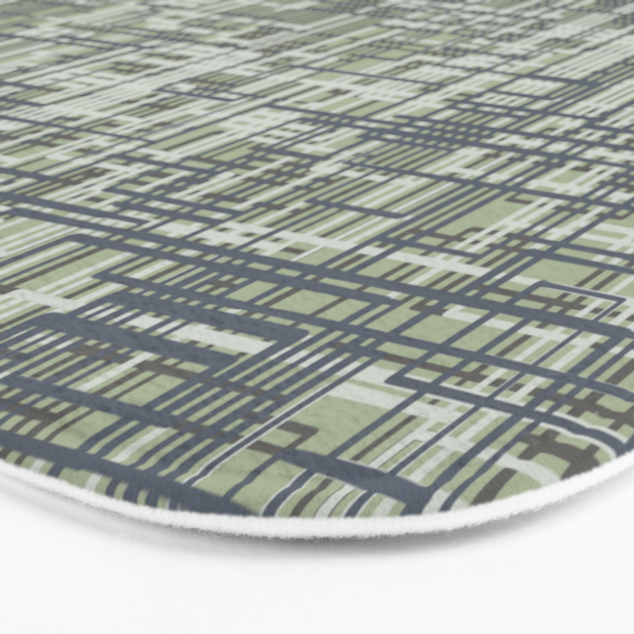 Mid Century Modern Woven Circuit Pattern in Sage Green and Blue Gray Bath Mat Gallery Image 3