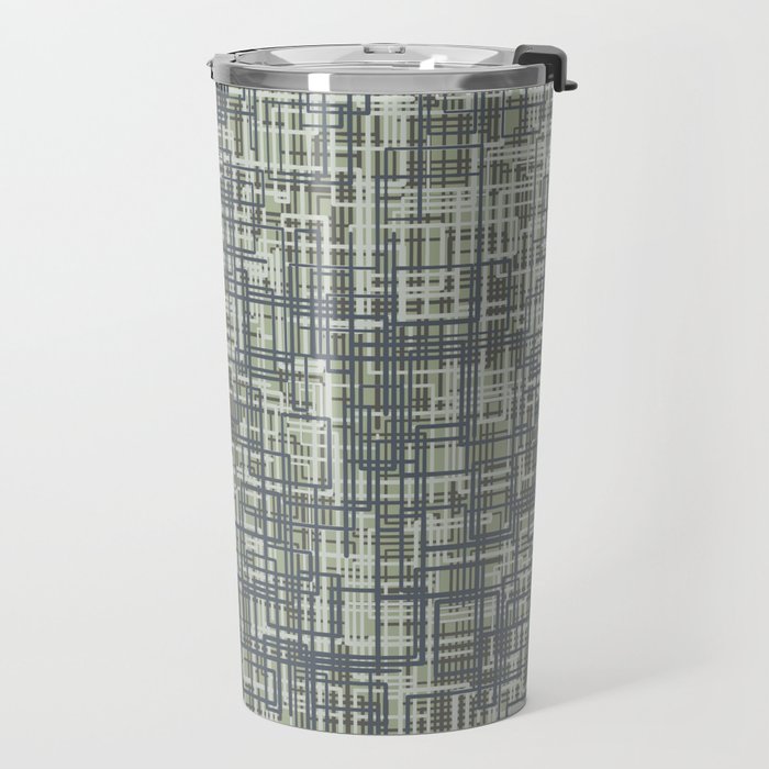 Mid Century Modern Woven Circuit Pattern in Sage Green and Blue Gray Travel Mug Gallery Image 2